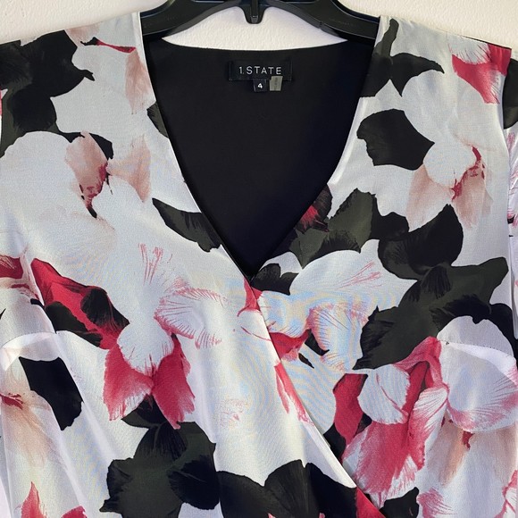 1 STATE woman's size 4 Moonlit Petals floral ruffle sheer long sleeve mini dress - Picture 5 of 15